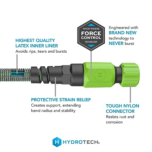 HydroTech 50 ft Expandable Garden Hose - Burst Proof & Lightweight, Flexible Water Hose with Durable Reinfordced Latex Core & Solid Brass Fittings for Lawn, Garden, Car Washing