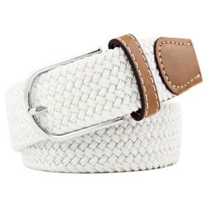 huyfhksd multicolored elastic woven belts casual braided stretch belt for men and women, s, white