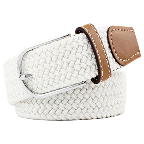 Huyfhksd Multicolored Elastic Woven Belts Casual Braided Stretch Belt for Men and Women, S, White