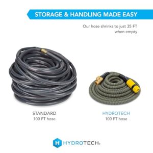 HydroTech 100 ft Expandable Garden Hose - Burst Proof & Lightweight, Flexible Water Hose with Durable Reinfordced Latex Core & Solid Brass Fittings for Lawn, Garden, Car Washing