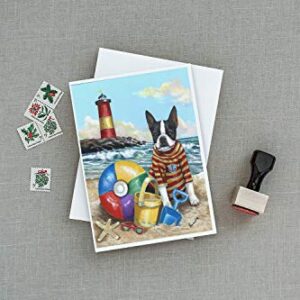 Caroline's Treasures PPP3032GCA7P Boston Terrier Beach Baby Greeting Cards and Envelopes Pack of 8 Blank Cards with Envelopes Whimsical A7 Size 5x7 Blank Note Cards