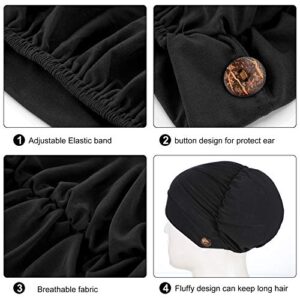 Geyoga 3 Pieces Bouffant Caps with Buttons Unisex Stretchy Headband Turban with Buttons for Women (Black)