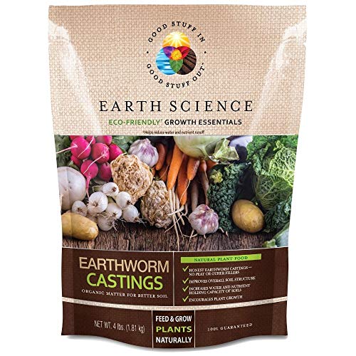 Earth Science – Earthworm Castings – Premium Plant Fertilizer for Indoor & Outdoor Plants – Soil Enhancer for Vegetable Gardens 4lb