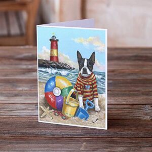 Caroline's Treasures PPP3032GCA7P Boston Terrier Beach Baby Greeting Cards and Envelopes Pack of 8 Blank Cards with Envelopes Whimsical A7 Size 5x7 Blank Note Cards