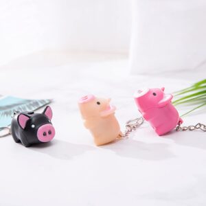 YYaaloa 3pcs Piggy Design Keychains Led Keychains Flashlight Sound Rings Creative Kids Toys Pig Cartoon Sound Light Key chains with key rings