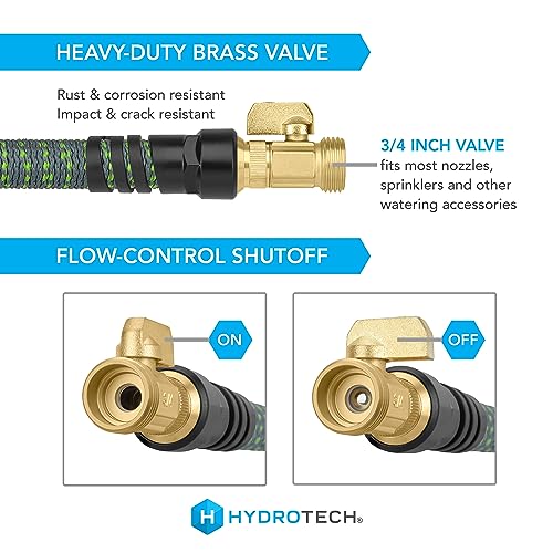 HydroTech 50 ft Expandable Garden Hose - Burst Proof & Lightweight, Flexible Water Hose with Durable Reinfordced Latex Core & Solid Brass Fittings for Lawn, Garden, Car Washing