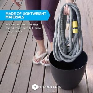 HydroTech 100 ft Expandable Garden Hose - Burst Proof & Lightweight, Flexible Water Hose with Durable Reinfordced Latex Core & Solid Brass Fittings for Lawn, Garden, Car Washing