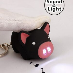 YYaaloa 3pcs Piggy Design Keychains Led Keychains Flashlight Sound Rings Creative Kids Toys Pig Cartoon Sound Light Key chains with key rings