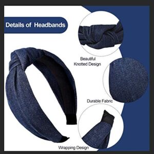 Giegxin 3 Pieces Jean Denim Headband Knot Headband for Women Hair Band Elastic Knotted Blue Headbands Hair Accessories Headwear for Women, 3 Colors