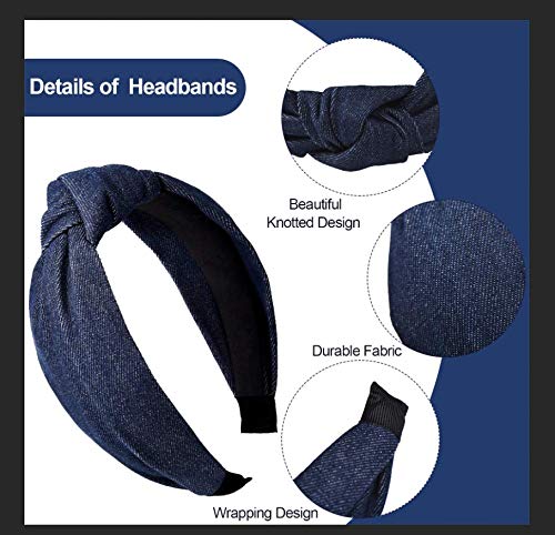 Giegxin 3 Pieces Jean Denim Headband Knot Headband for Women Hair Band Elastic Knotted Blue Headbands Hair Accessories Headwear for Women, 3 Colors