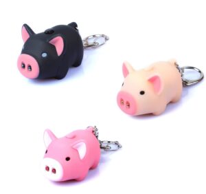 yyaaloa 3pcs piggy design keychains led keychains flashlight sound rings creative kids toys pig cartoon sound light key chains with key rings