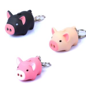 YYaaloa 3pcs Piggy Design Keychains Led Keychains Flashlight Sound Rings Creative Kids Toys Pig Cartoon Sound Light Key chains with key rings