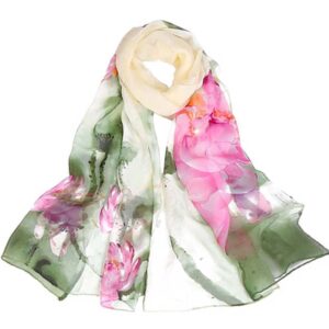 Acotavie Scarfs for Women Lightweight Print Floral Pattern Scarf Fashion Scarves Sunscreen Wraps Shawls (Lotus&Green)