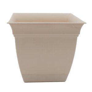 the hc companies 8 inch eclipse square planter with saucer - indoor outdoor plant pot for flowers, vegetables, and herbs, cottage stone