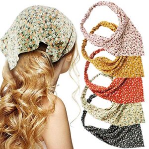 TOBATOBA Floral Hair Scarf Headband 5 Pcs Hair Bandanas Chiffon Boho Headbands for Women Elastic Head Bandana for Women Girls Hair Accessories