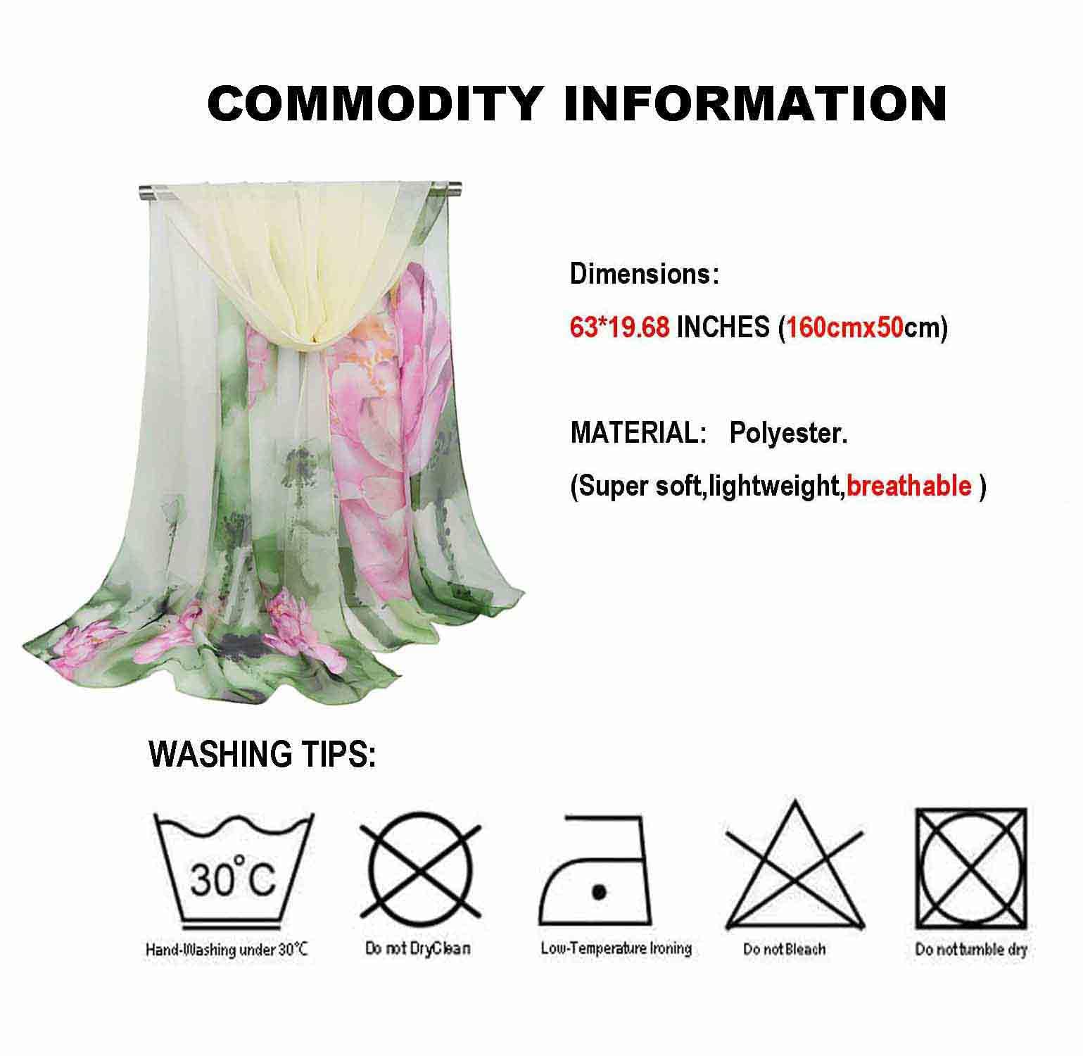 Acotavie Scarfs for Women Lightweight Print Floral Pattern Scarf Fashion Scarves Sunscreen Wraps Shawls (Lotus&Green)