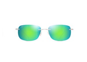 maui jim men's and women's ohai polarized rimless sunglasses, matte silver/mauigreen®, large