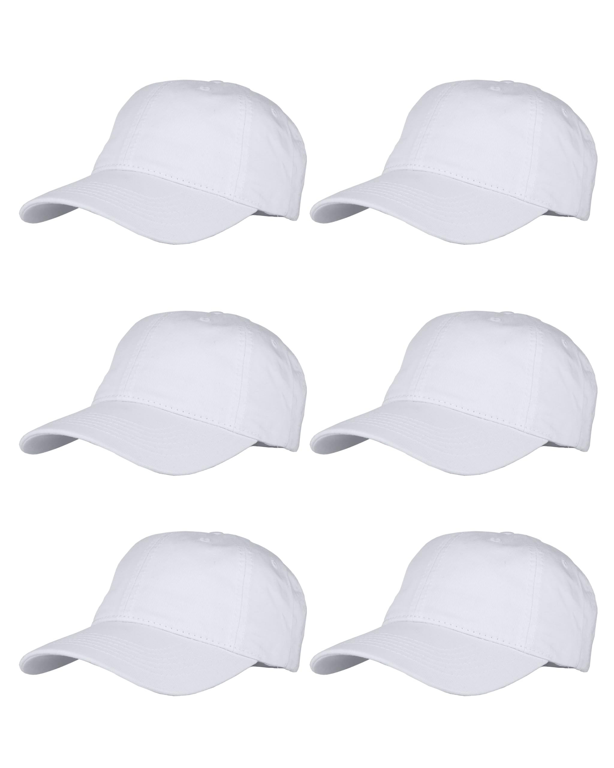 Gelante Cotton Twill Washed Unstructure Baseball Cap - Adjustable Blank Hat for Men Women - Wholesale Bulk Lot 6 Pack (White)