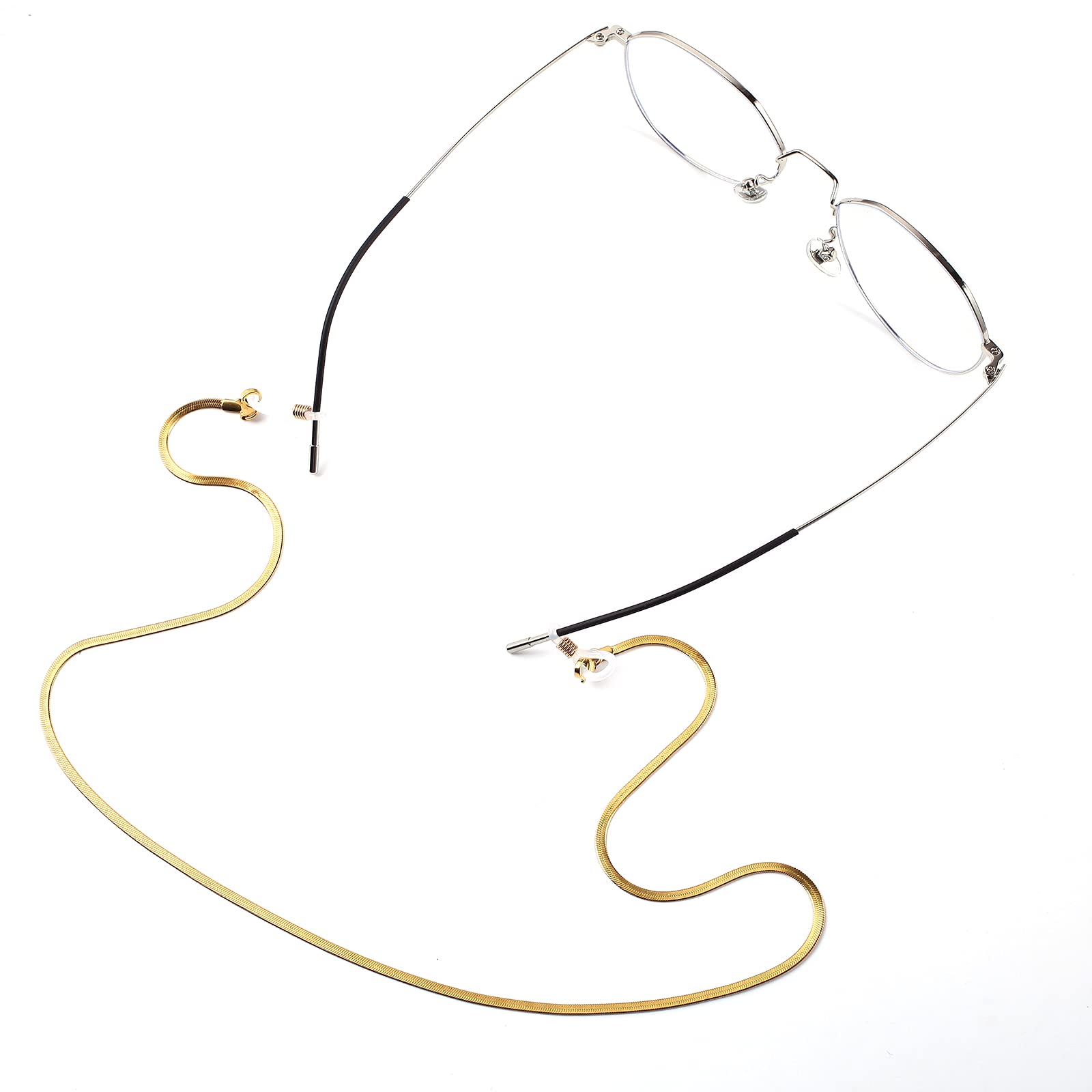 VeekyVicky Glasses Chain 2 Packs Eye Glasses Holders around Neck for Men Women 14K Gold Plated and Silver Color (2.5mm)