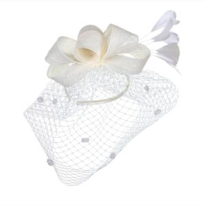 Gionforsy Fascinators Hat for Women Tea Party Headband Kentucky Derby Wedding Mesh Feathers Hair Clip (Beige, one size)