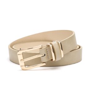 IFENDEI Women Waist Belts for Dresses Thin Black Skinny Leather Belts with Gold Pin Buckle Beige Small