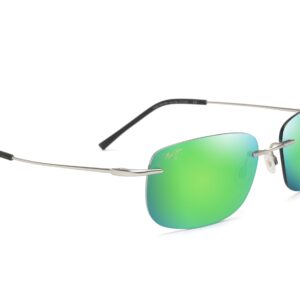 Maui Jim Men's and Women's Ohai Polarized Rimless Sunglasses, Matte Silver/MAUIGreen®, Large