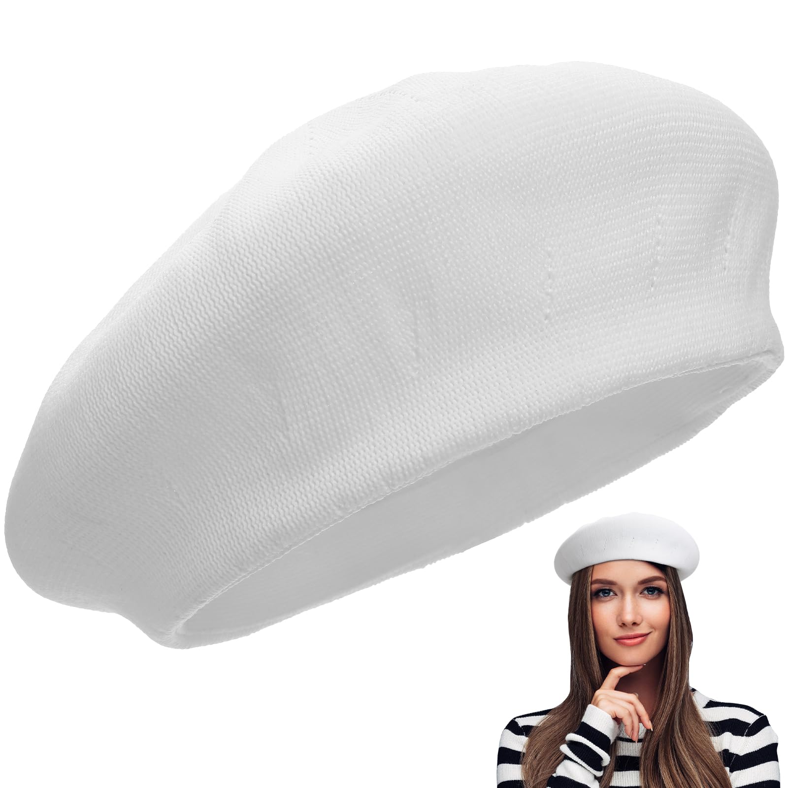 Spring Summer Beret All-Match Hat Fashion Painter Hat for Adults (White)