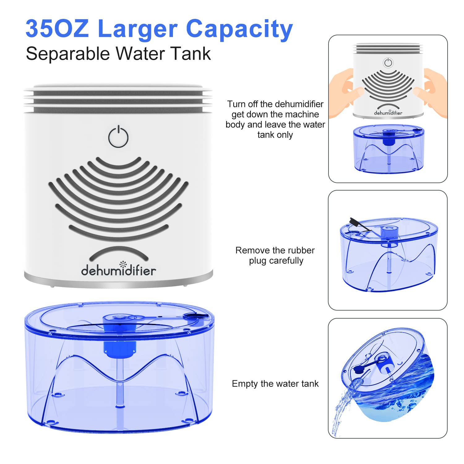 Dehumidifier TOMERSUN 2600 Cubic Feet(280 sq ft) Small Dehumidifiers for home 35oz Mini Dehumidifier for home,Basement,Bathroom, Closet,RV,Bedroom,Kitchen