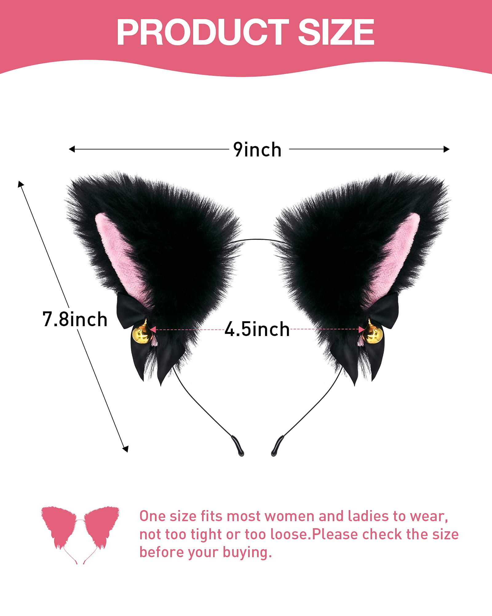 CEDAR BRIGHT Fox Cat Ears Anime Cosplay - Animal Wolf Headwear, Halloween Headband,Headpiece Costume Accessories with Bells