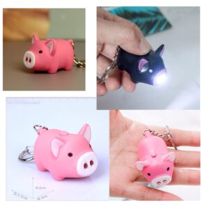 YYaaloa 3pcs Piggy Design Keychains Led Keychains Flashlight Sound Rings Creative Kids Toys Pig Cartoon Sound Light Key chains with key rings