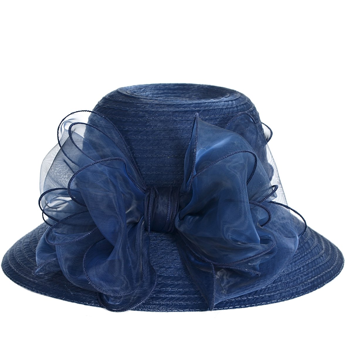 HISSHE Cloche Oaks Church Dress Bowler Derby Wedding Hat Party S015 (2 Bow-Navy)