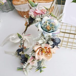 Vivivalue Women Floral Crown Adjustable Flower Headband Hair Wreath Floral Headpiece Halo Boho with Ribbon Wedding Party Photos