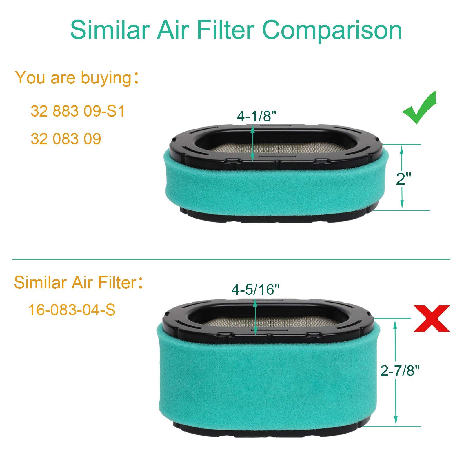 HEYZLASS 32 083 09-S Air Filter Fuel Filter Compatible with Kohler KT610 KT620 KT715 KT725 KT730 KT735 KT740 KT745 Engine Cub Cadet Lawn Mower, Replace 32 883 09-S1 Air Filter