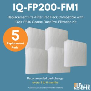 Filter-Monster Branded Replacement Pre-Filter Pad Pack Compatible with IQAir PF40 Coarse Dust Pre-Filtration Kit, 5-Pack