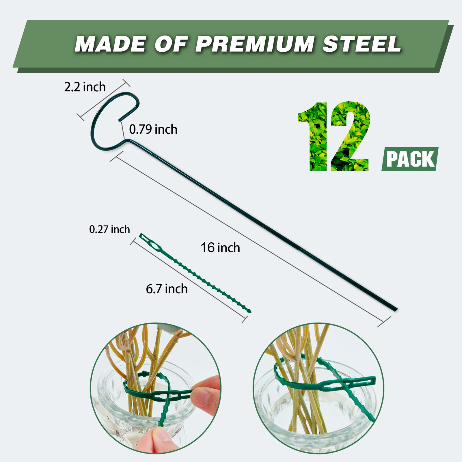 Joyhalo 12 Pack Plant Stakes, 16 Inch Plant Support Stakes, Plant Sticks Support with 24 Twist Ties, Flower Stakes for Plants Peony, Amaryllis, Marigold, Coreopsis, Tomato Seedling, Sapling Etc