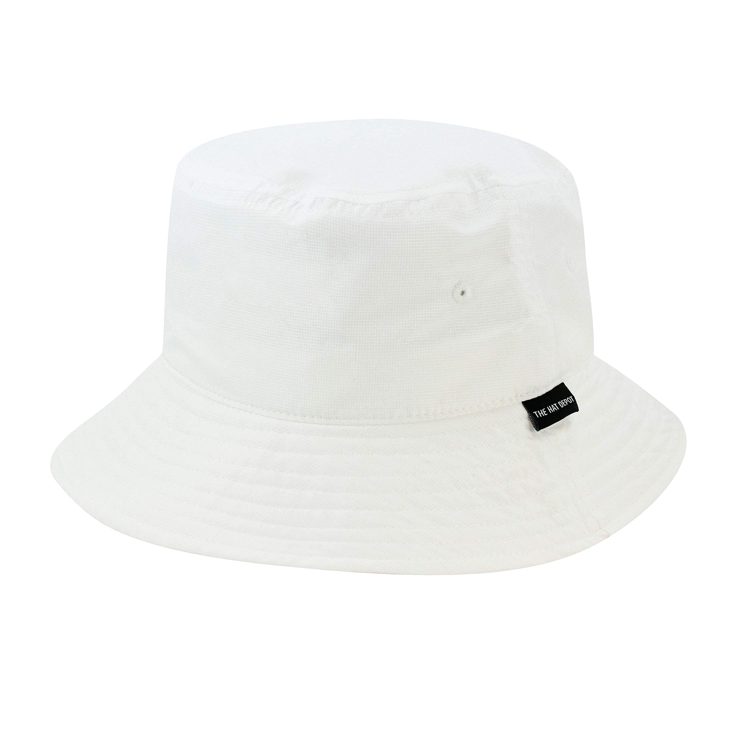 The Hat Depot Denim Cotton & Lightweight, Quick Dry Packable Bucket Sun Hat (L/XL, 2. Light - White)