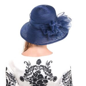 HISSHE Cloche Oaks Church Dress Bowler Derby Wedding Hat Party S015 (2 Bow-Navy)