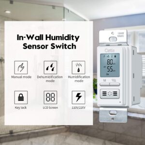 [New Generation] Humidity Sensor Switch, Ortis in-Wall Bathroom Fan Automated Control Switch, Air Moisture Detection, Neutral Wire Required, White, 120V/220V