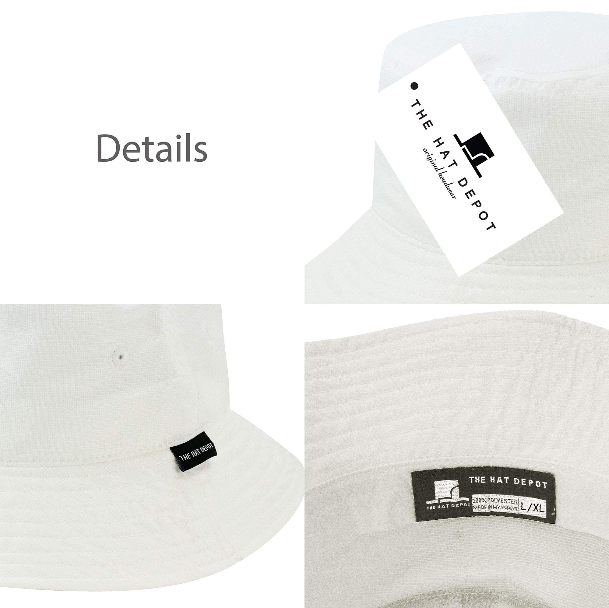 The Hat Depot Denim Cotton & Lightweight, Quick Dry Packable Bucket Sun Hat (L/XL, 2. Light - White)