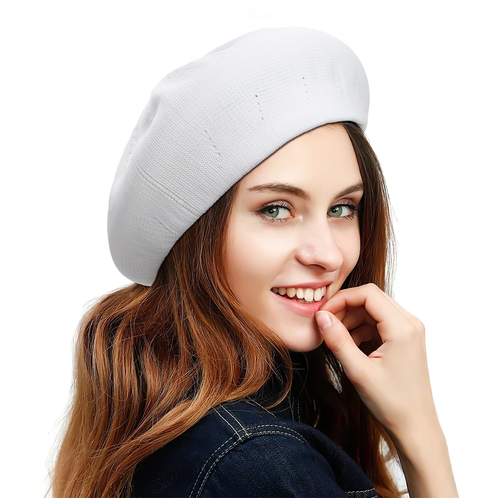 Spring Summer Beret All-Match Hat Fashion Painter Hat for Adults (White)