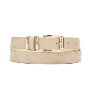 ifendei women waist belts for dresses thin black skinny leather belts with gold pin buckle beige small