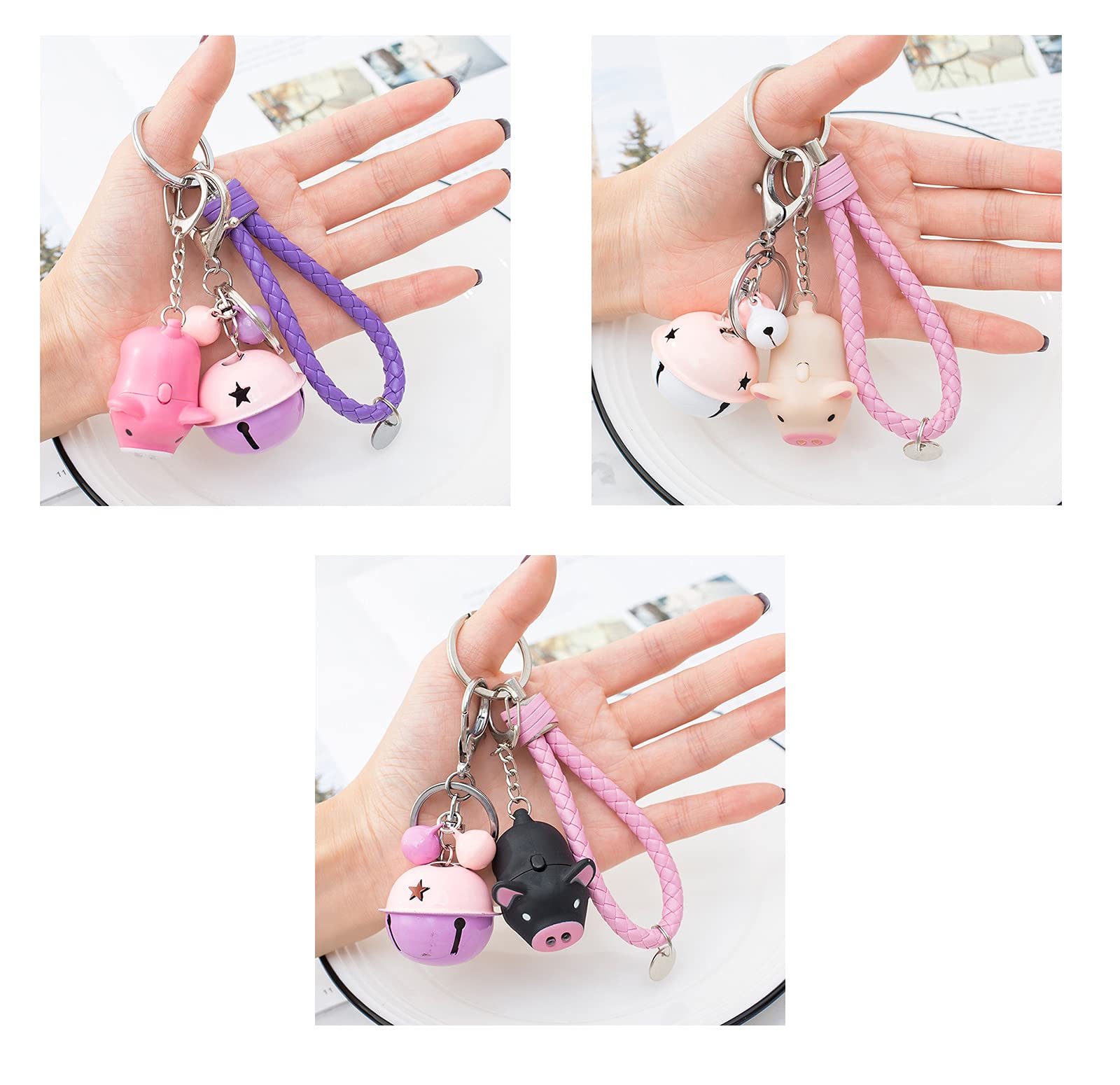 YYaaloa 3pcs Piggy Design Keychains Led Keychains Flashlight Sound Rings Creative Kids Toys Pig Cartoon Sound Light Key chains with key rings