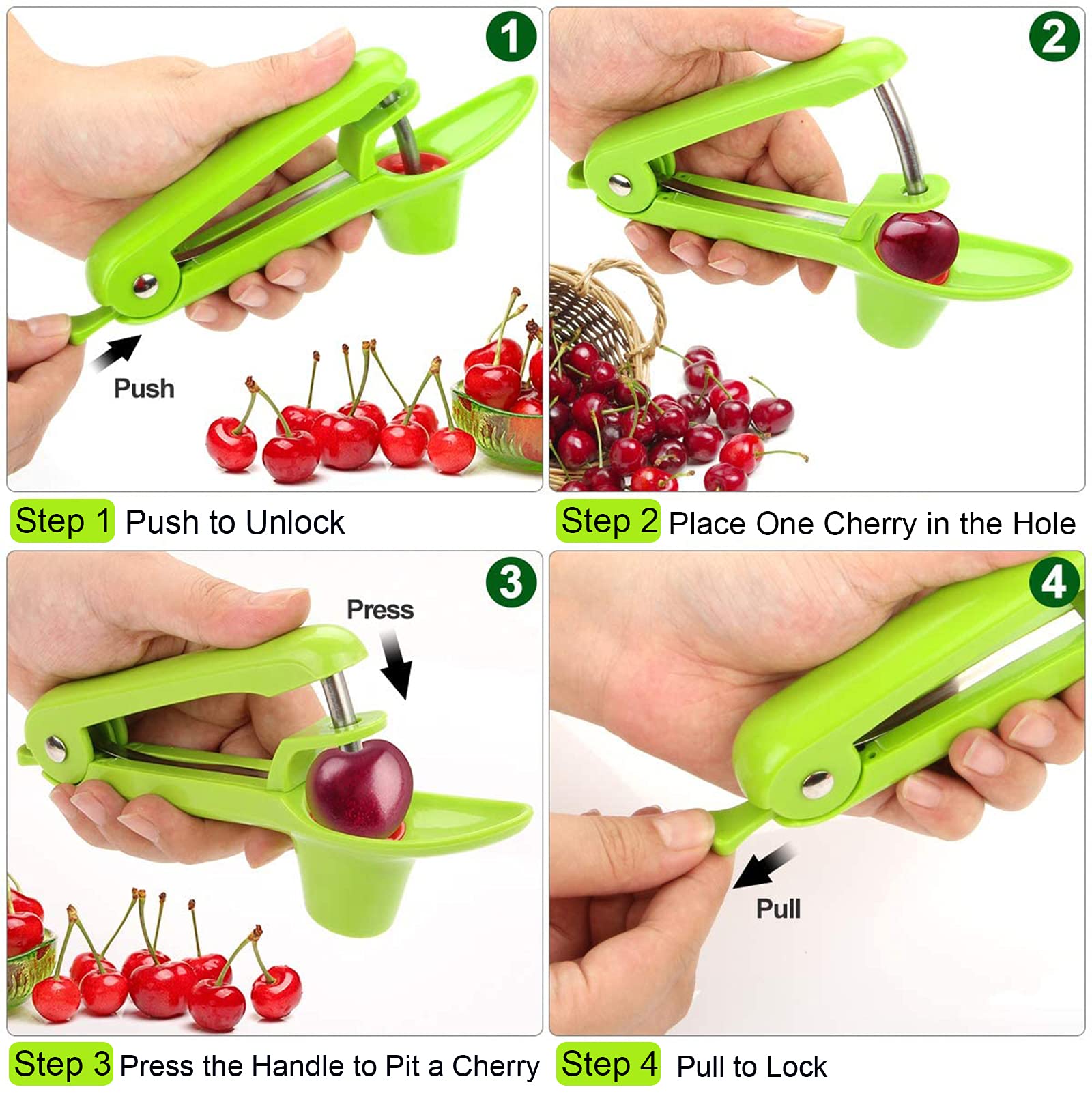 Cherry Pitter Olive Pitter Tool, Cherry Pitter Remover, Fruit Pit Core Remover with Space-Saving Lock Design for Make Fresh Cherry Dishes, Cherry Pie and Jam and Cocktail Cherries