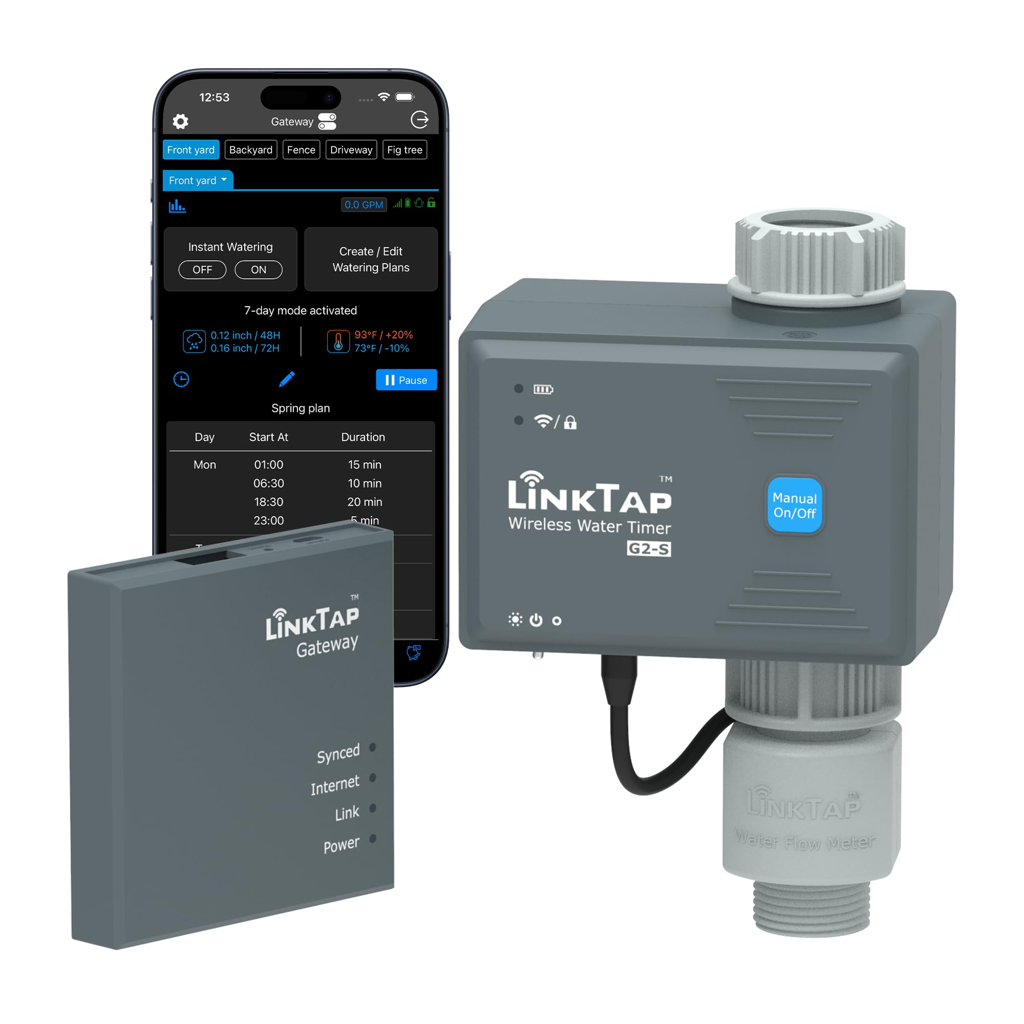 LinkTap G2S Wireless Water Timer & Gateway - Smart Sprinkler Timer for Garden, Better Range Than WiFi Hose Timer, Real-Time Fault Detection & Notification, Weather Adaptive, IP66, 2-Year Warranty