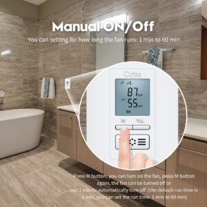 [New Generation] Humidity Sensor Switch, Ortis in-Wall Bathroom Fan Automated Control Switch, Air Moisture Detection, Neutral Wire Required, White, 120V/220V