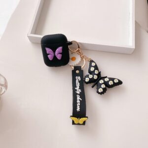 Heniu for Airpod Case, 3D Butterfly Silicone Airpods Case Cute Cover with Keychain Compatible for Apple Airpods 2&1 Charging Case-Black