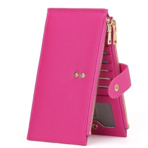 goiacii womens wallet rfid blocking bifold credit card holder with 2 zipper pockets fuchsia