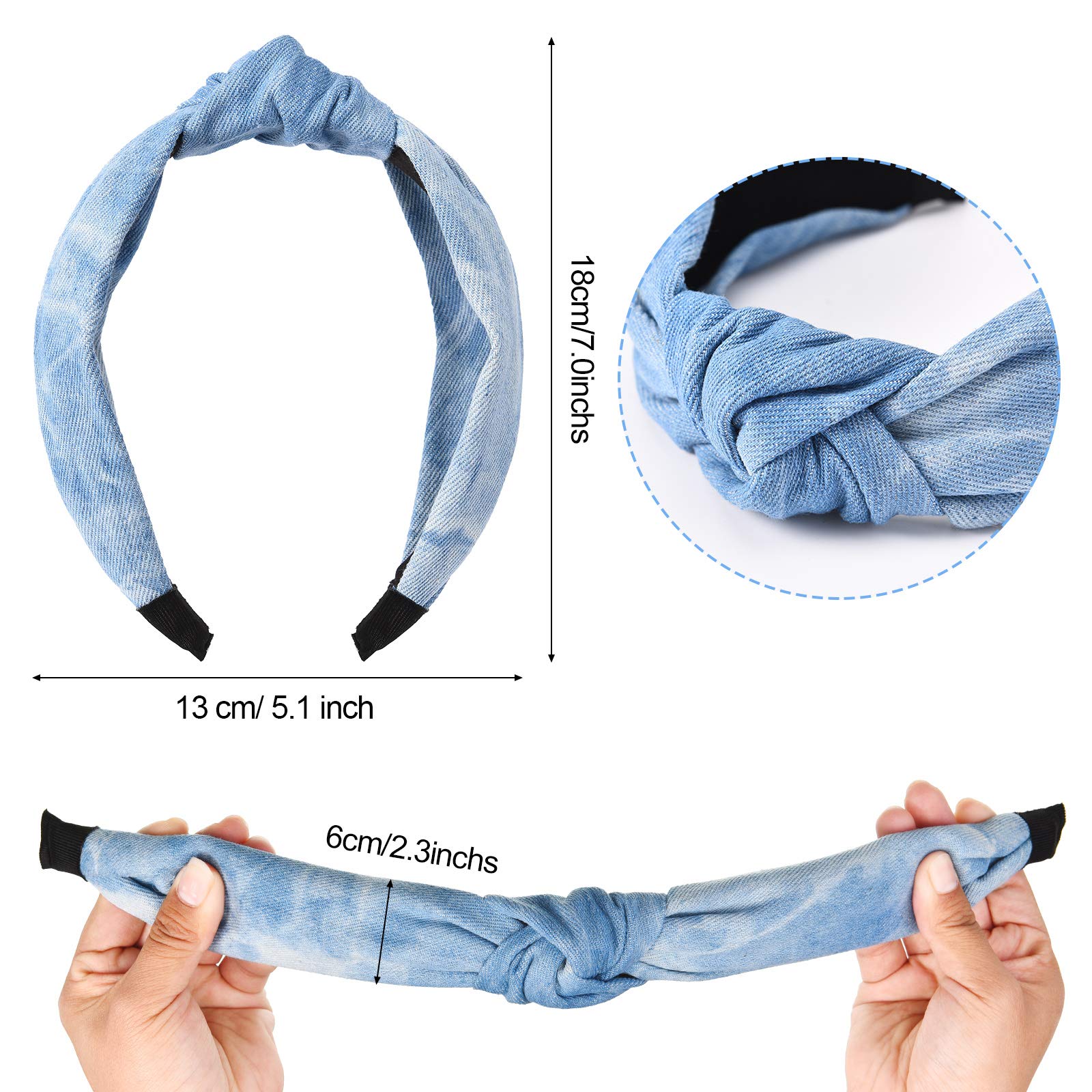 Giegxin 3 Pieces Jean Denim Headband Knot Headband for Women Hair Band Elastic Knotted Blue Headbands Hair Accessories Headwear for Women, 3 Colors