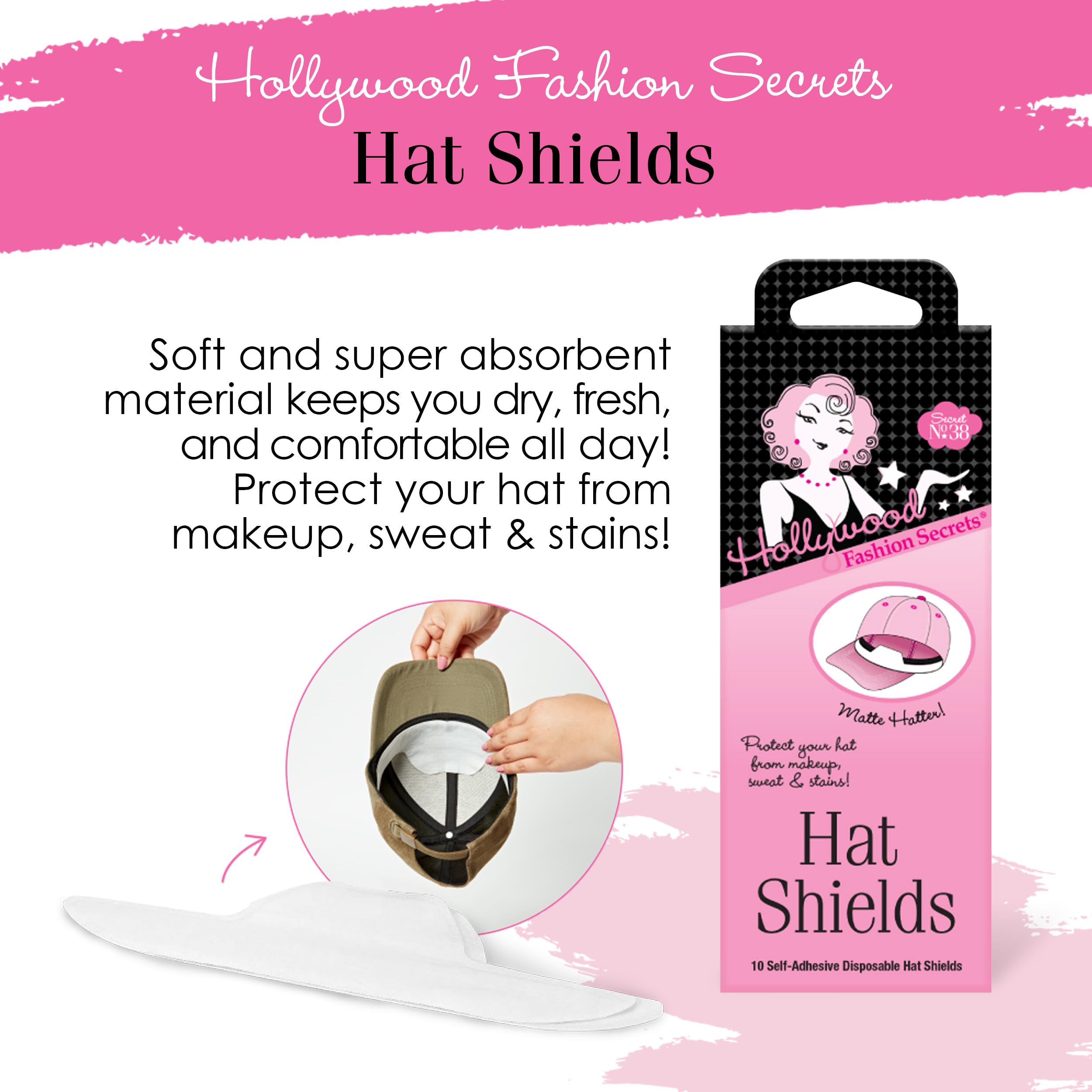 Hollywood Fashion Secrets Hat Shields - Discreet & Disposable Protection, 10 Count Transparent