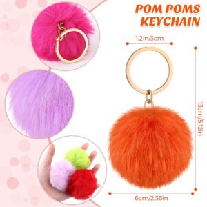 Hicarer 46 Pcs Pom Poms Keychains Faux Fur Ball Key Rings Fluffy Rabbit Fur Pompoms Keychains for Women Bag Accessories(2.36 Inch,Multicolored)